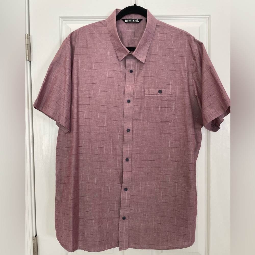 Travis Mathew Mens Button Up Shirt Red Short Sleeve Casual Pocket Size XXL 2XL